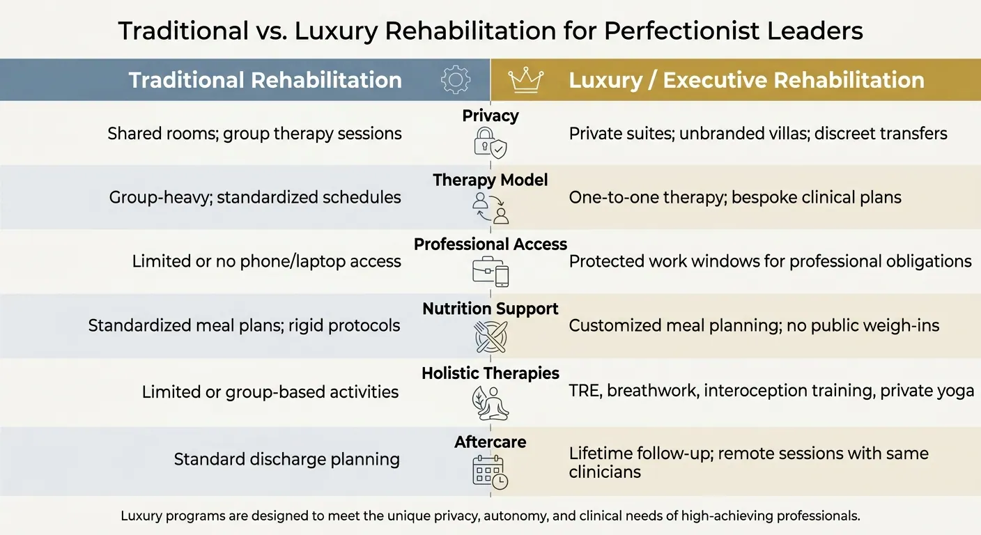 Traditional vs. Luxury Rehabilitation for Perfectionist Leaders